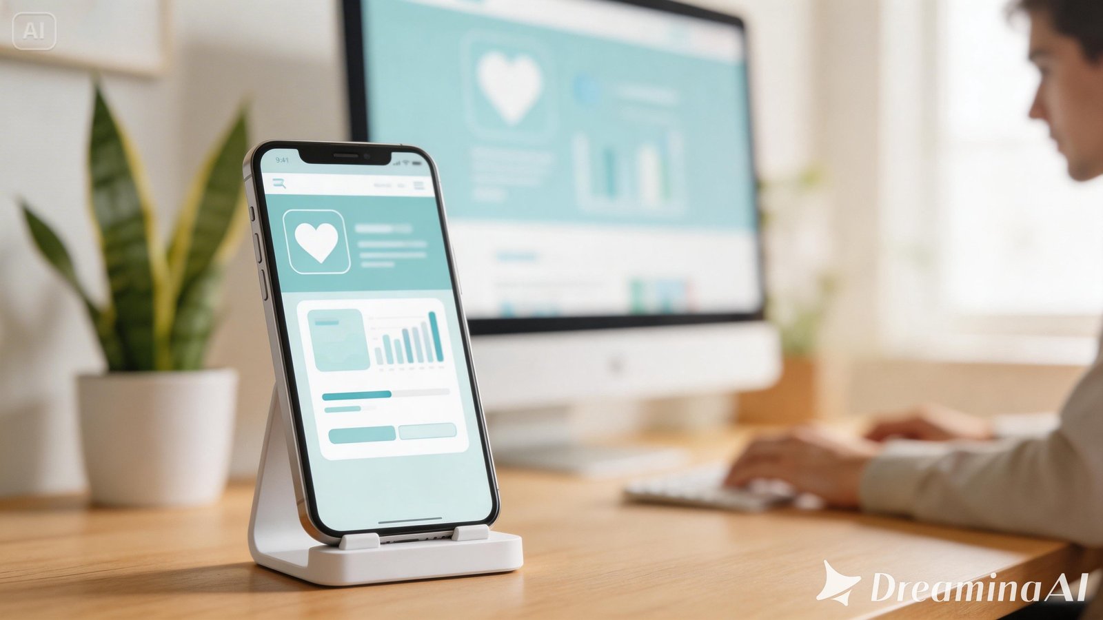 Página de saúde exibida em computador e celular
