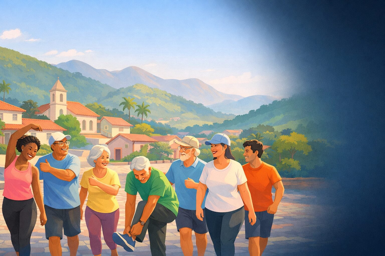 Grupo de pessoas se movimentando em atividade física